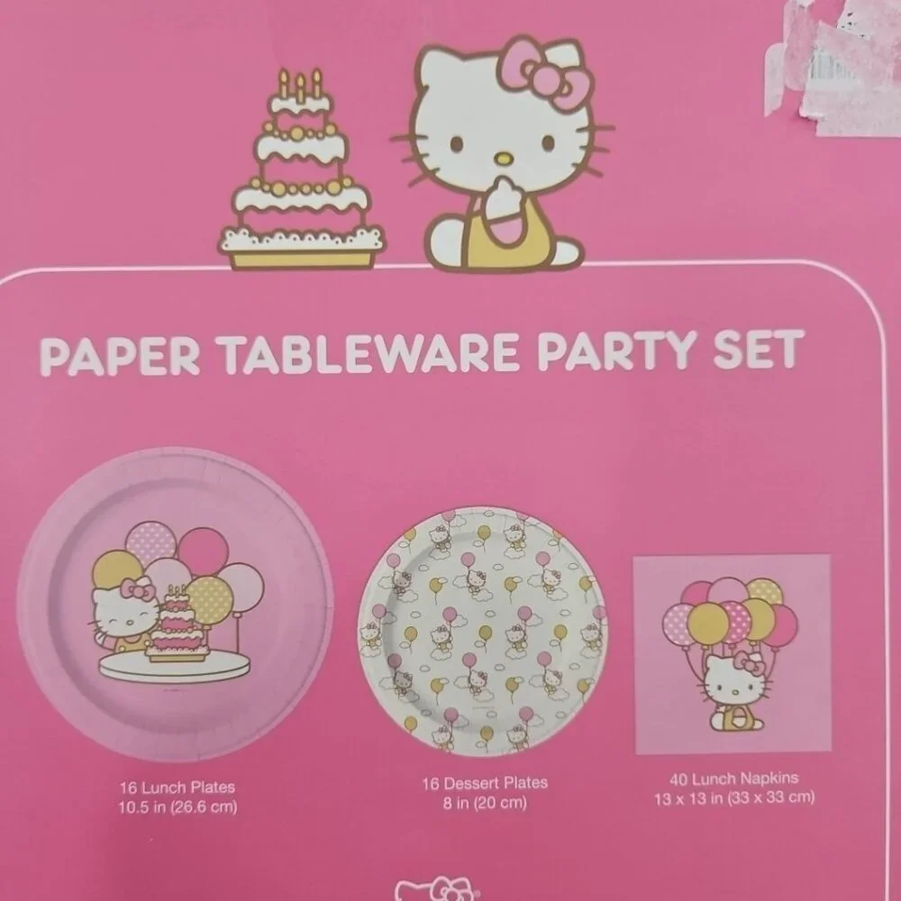 Hello Kitty Paper Tableware Party Set 16 Lunch & 16 dessert plates, 40 Napkins‎